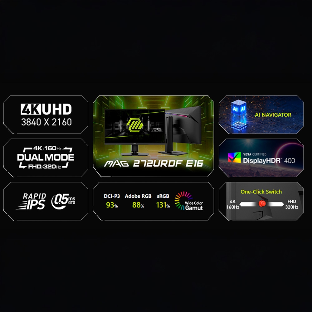 Màn hình 4K MSI MAG 272URDF E16 IPS 27 Inch UHD 320Hz Dual Mode