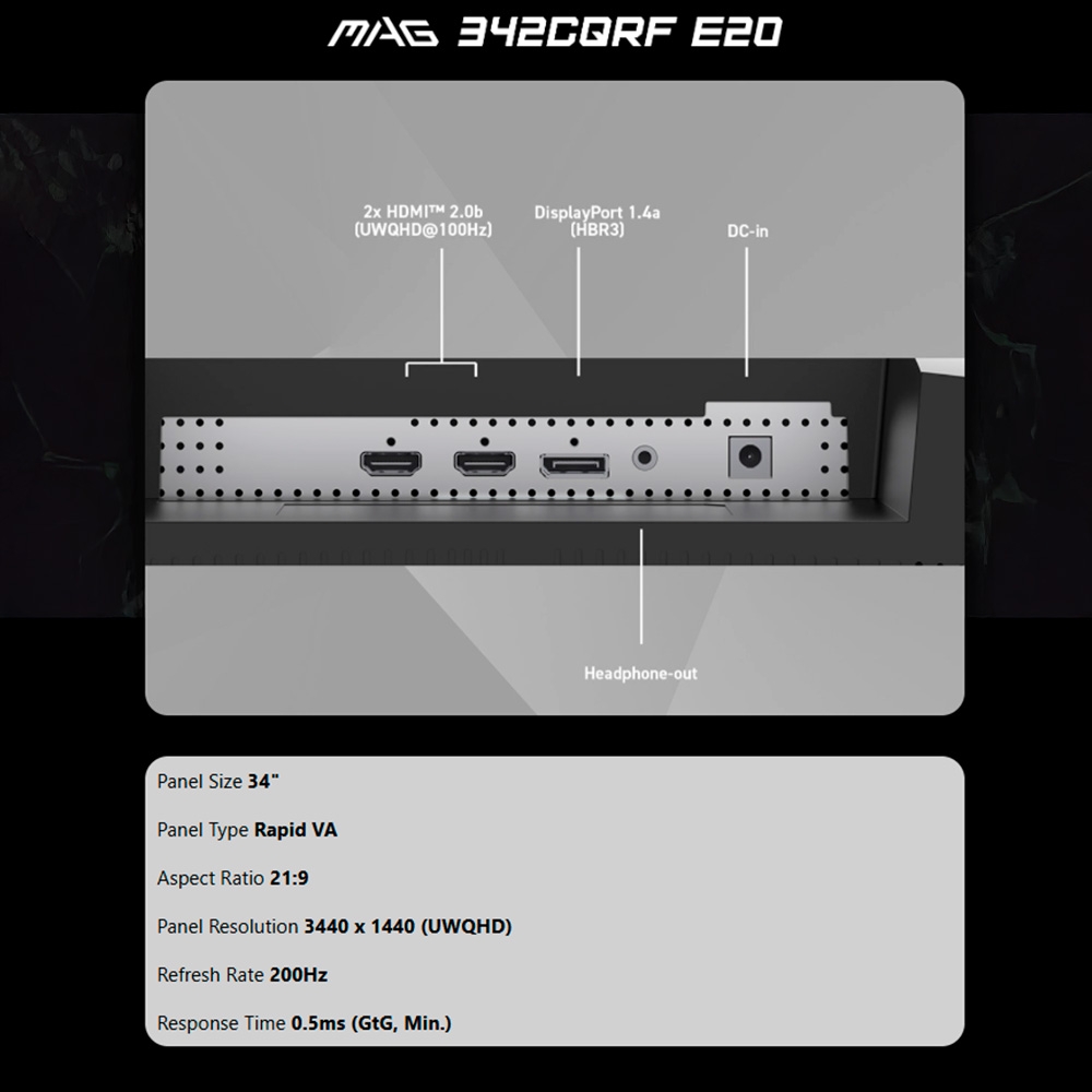 Màn hình MSI MAG 342CQRF E20 VA 34 inch UWQHD 200Hz HDR