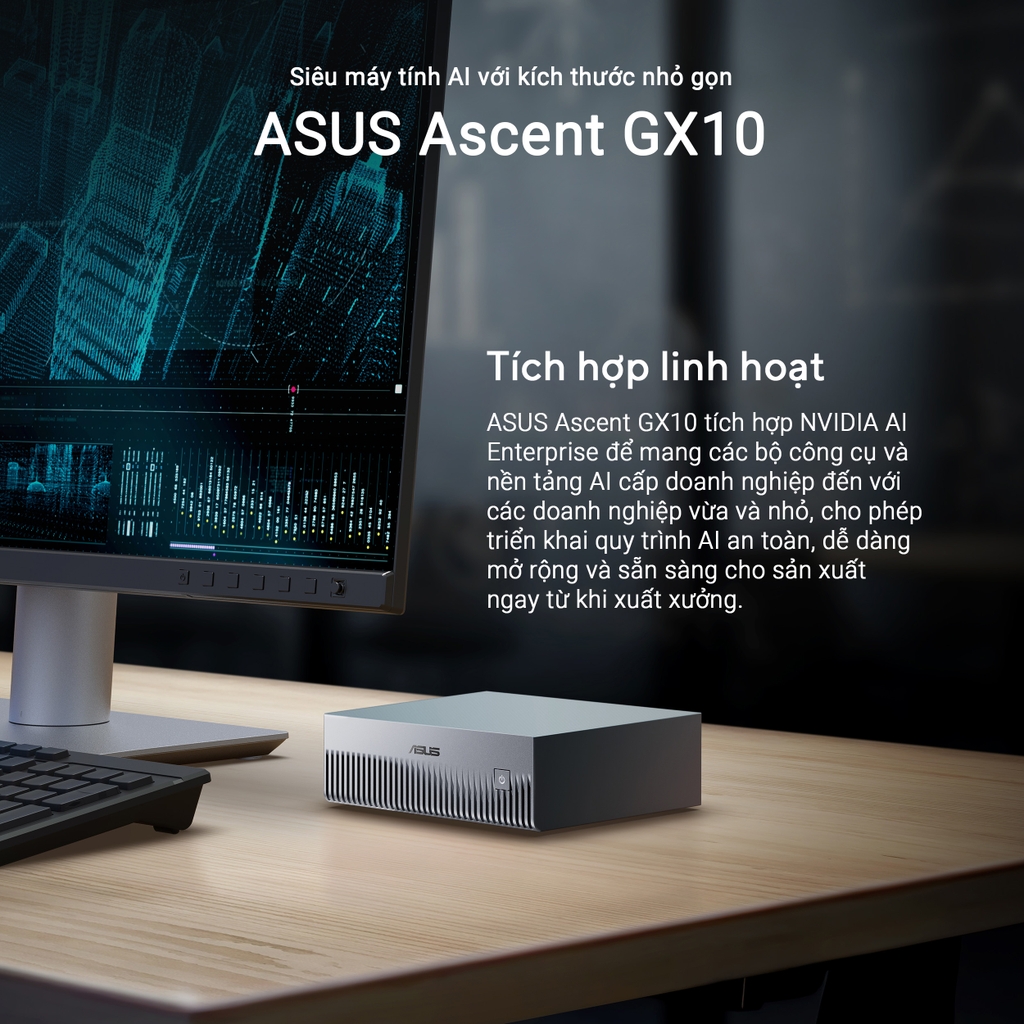 Máy tính Mini PC AI ASUS Ascent GX10 GX10-GG0012BN (GB10 ARM v9.2-A, GB10 Grace Blackwell Graphics)