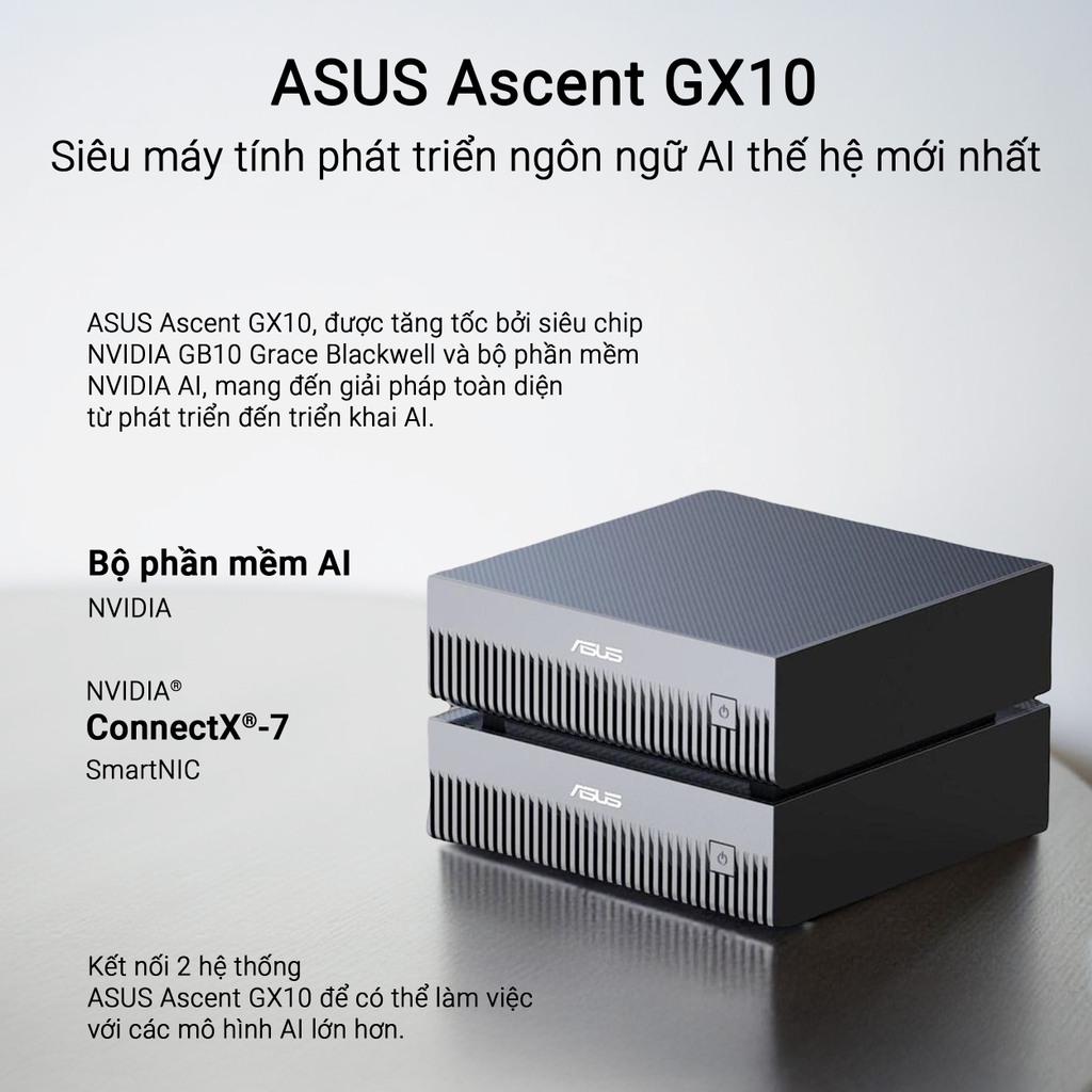 Máy tính Mini PC AI ASUS Ascent GX10 GX10-GG0012BN (GB10 ARM v9.2-A, GB10 Grace Blackwell Graphics)