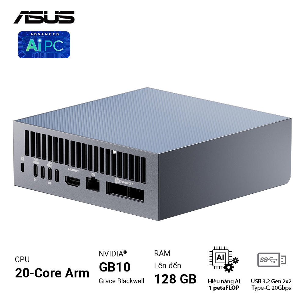 Máy tính Mini PC AI ASUS Ascent GX10 GX10-GG0012BN (GB10 ARM v9.2-A, GB10 Grace Blackwell Graphics)
