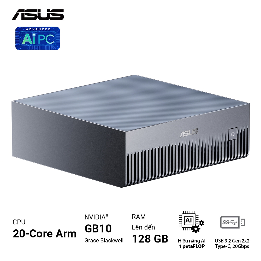 Máy tính Mini PC AI ASUS Ascent GX10 GX10-GG0012BN (GB10 ARM v9.2-A, GB10 Grace Blackwell Graphics)