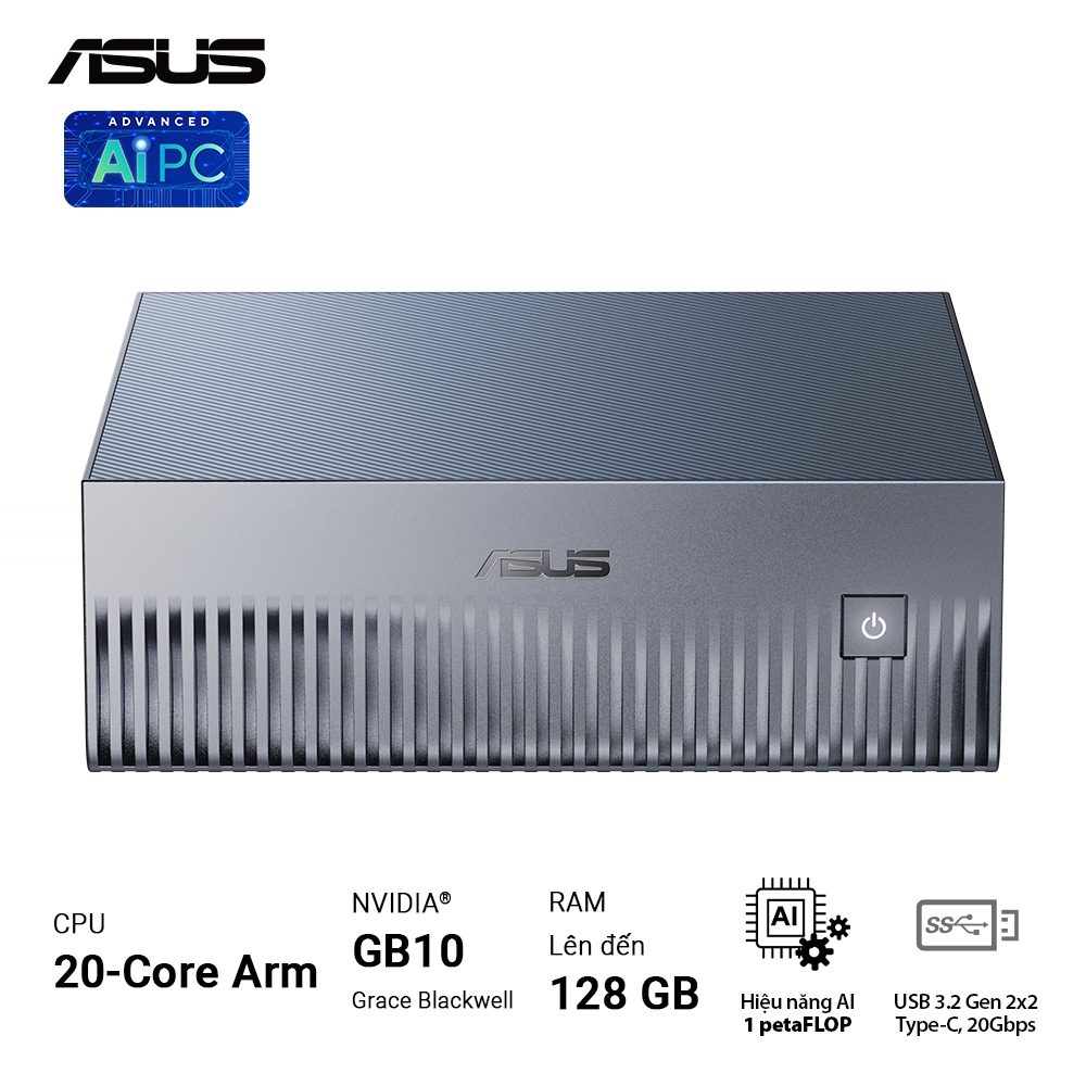 Máy tính Mini PC AI ASUS Ascent GX10 GX10-GG0036BN (GB10 ARM v9.2-A, GB10 Grace Blackwell Graphics)