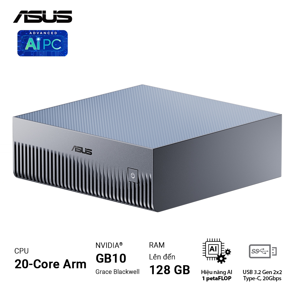 Máy tính Mini PC AI ASUS Ascent GX10 GX10-GG0036BN (GB10 ARM v9.2-A, GB10 Grace Blackwell Graphics)