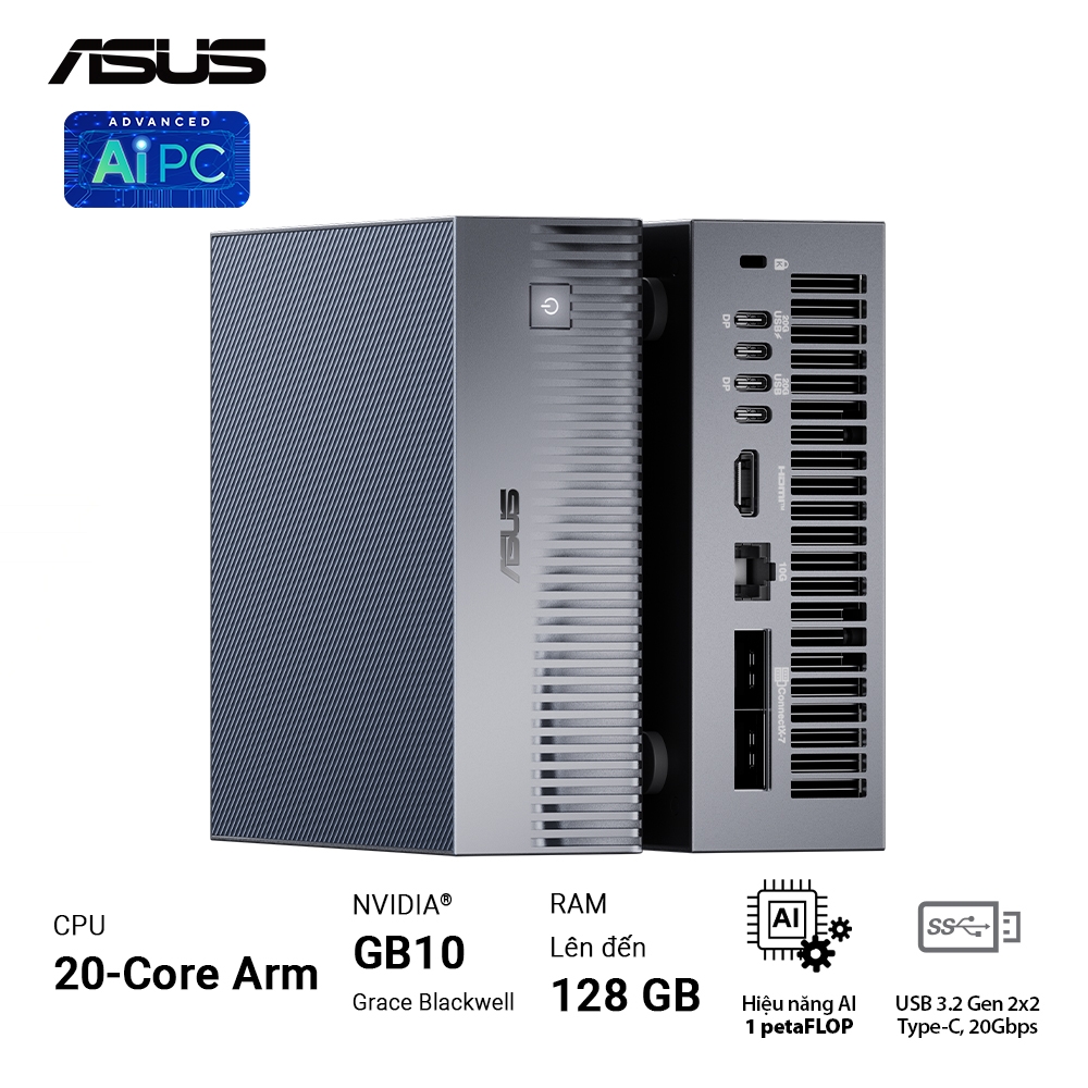 Máy tính Mini PC AI ASUS Ascent GX10 GX10-GG0036BN (GB10 ARM v9.2-A, GB10 Grace Blackwell Graphics)