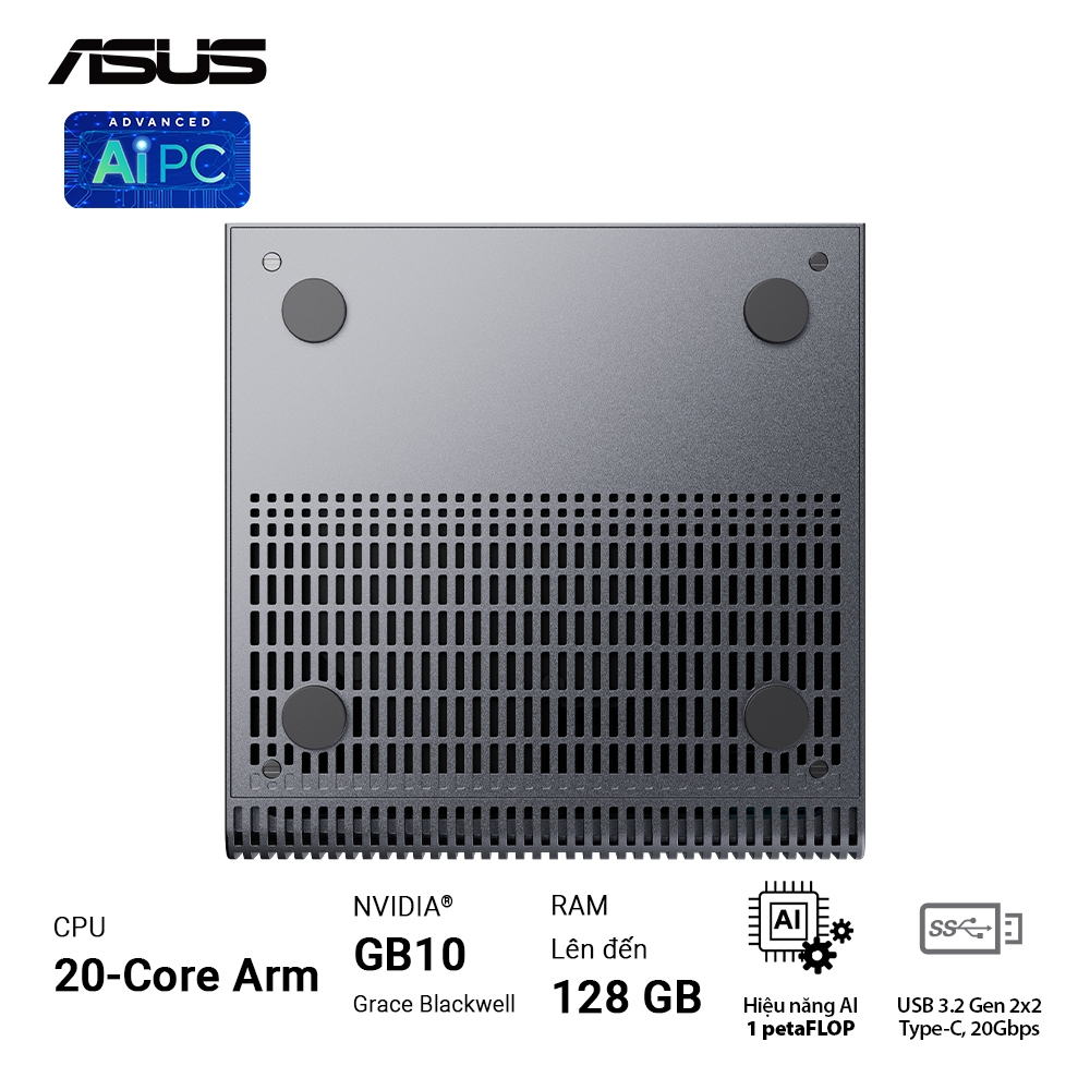 Máy tính Mini PC AI ASUS Ascent GX10 GX10-GG0036BN (GB10 ARM v9.2-A, GB10 Grace Blackwell Graphics)
