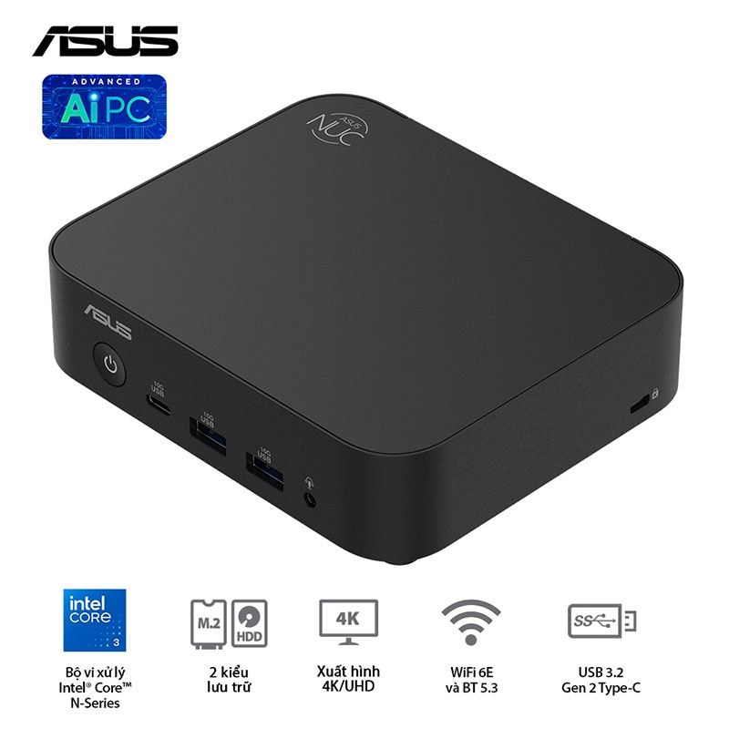 Máy tính Mini PC Asus NUC 14 Essential Mill Canyon N150 RNUC14MNK1500000 (Intel Twin Lake N150, Intel Graphics)