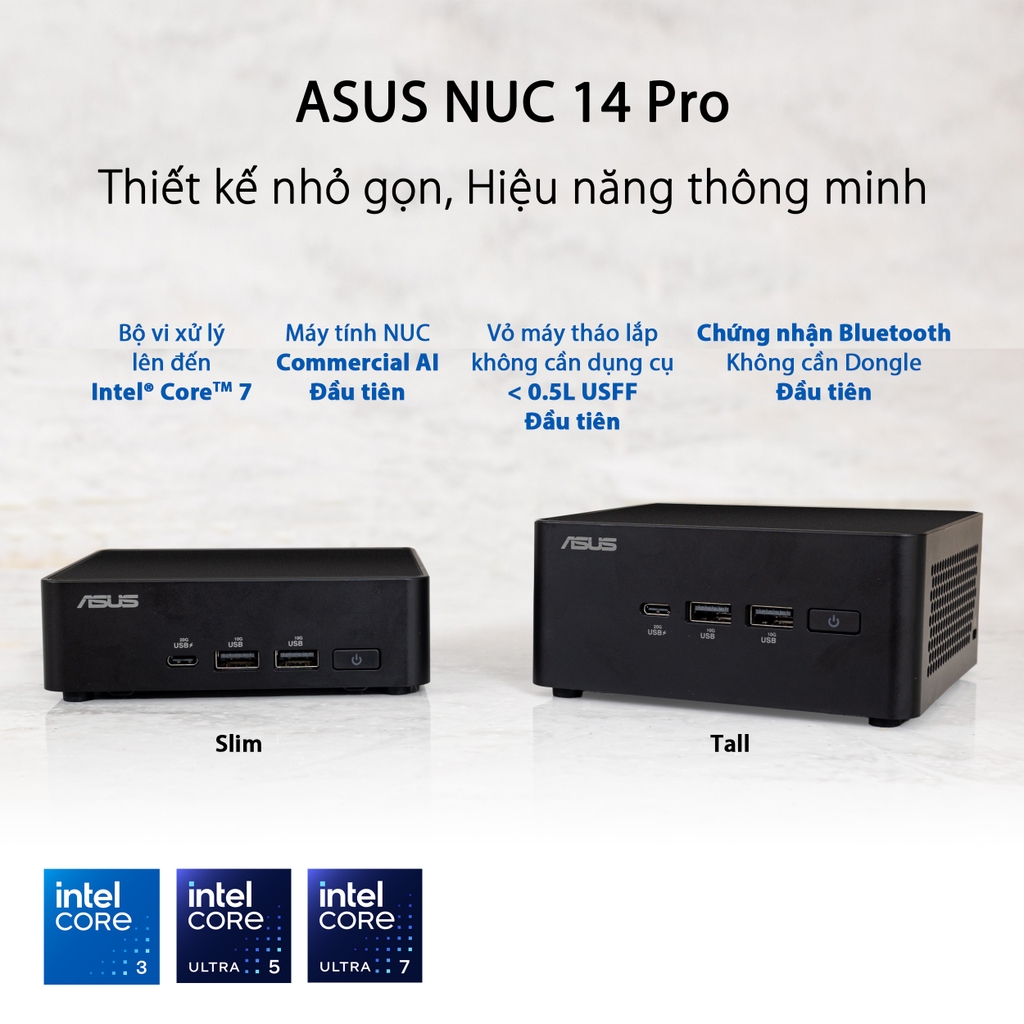 Máy tính Mini PC Asus NUC 14 Pro Tall RNUC14RVHU700000I (Ultra 7 155H, Arc Graphics)