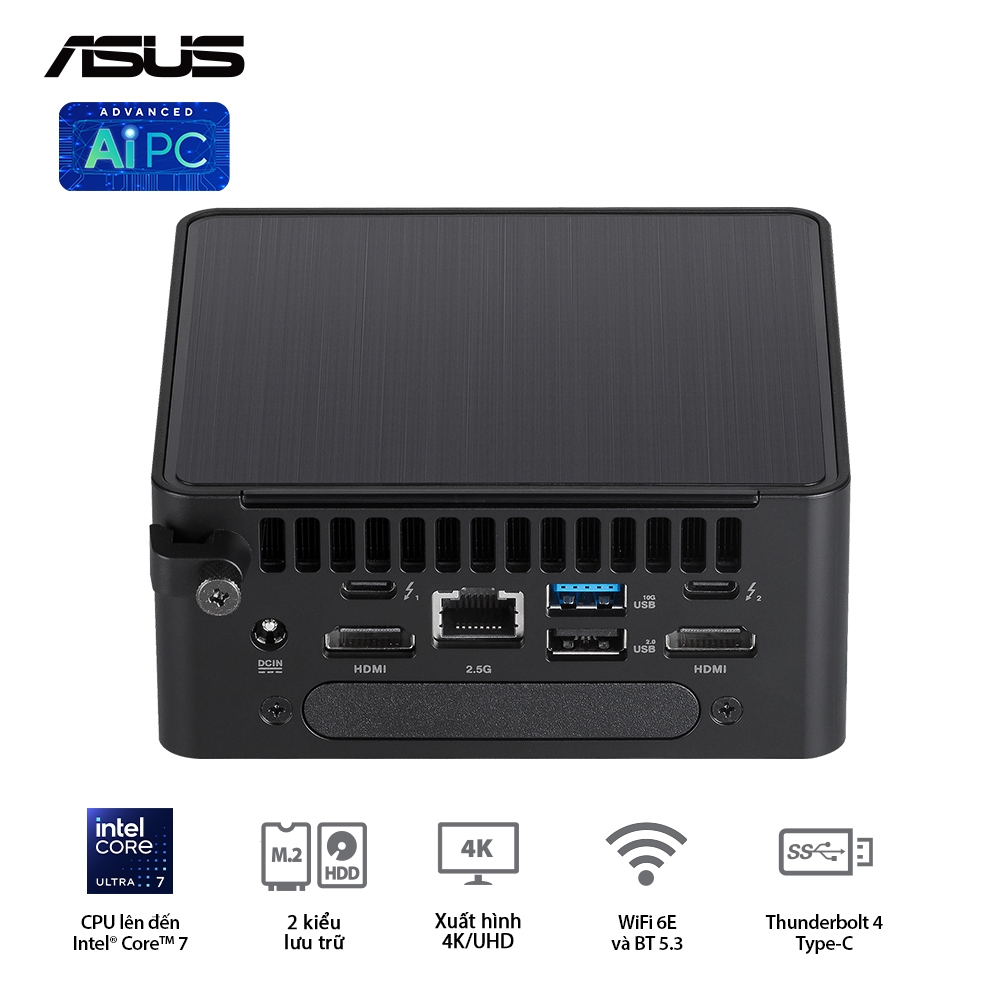 Máy tính Mini PC Asus NUC 14 Pro Tall RNUC14RVHU700000I (Ultra 7 155H, Arc Graphics)