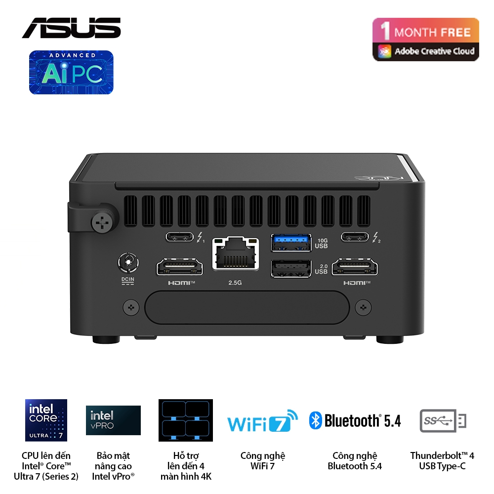 Máy tính Mini PC ASUS NUC 15 Pro Tall RNUC15CRHC500000I (Core 5 210H, Intel Graphics)