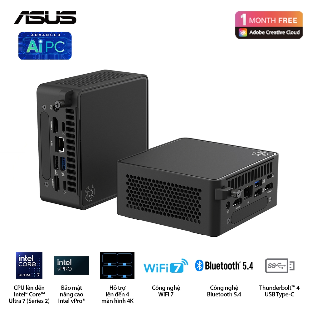 Máy tính Mini PC ASUS NUC 15 Pro Tall RNUC15CRHC500000I (Core 5 210H, Intel Graphics)