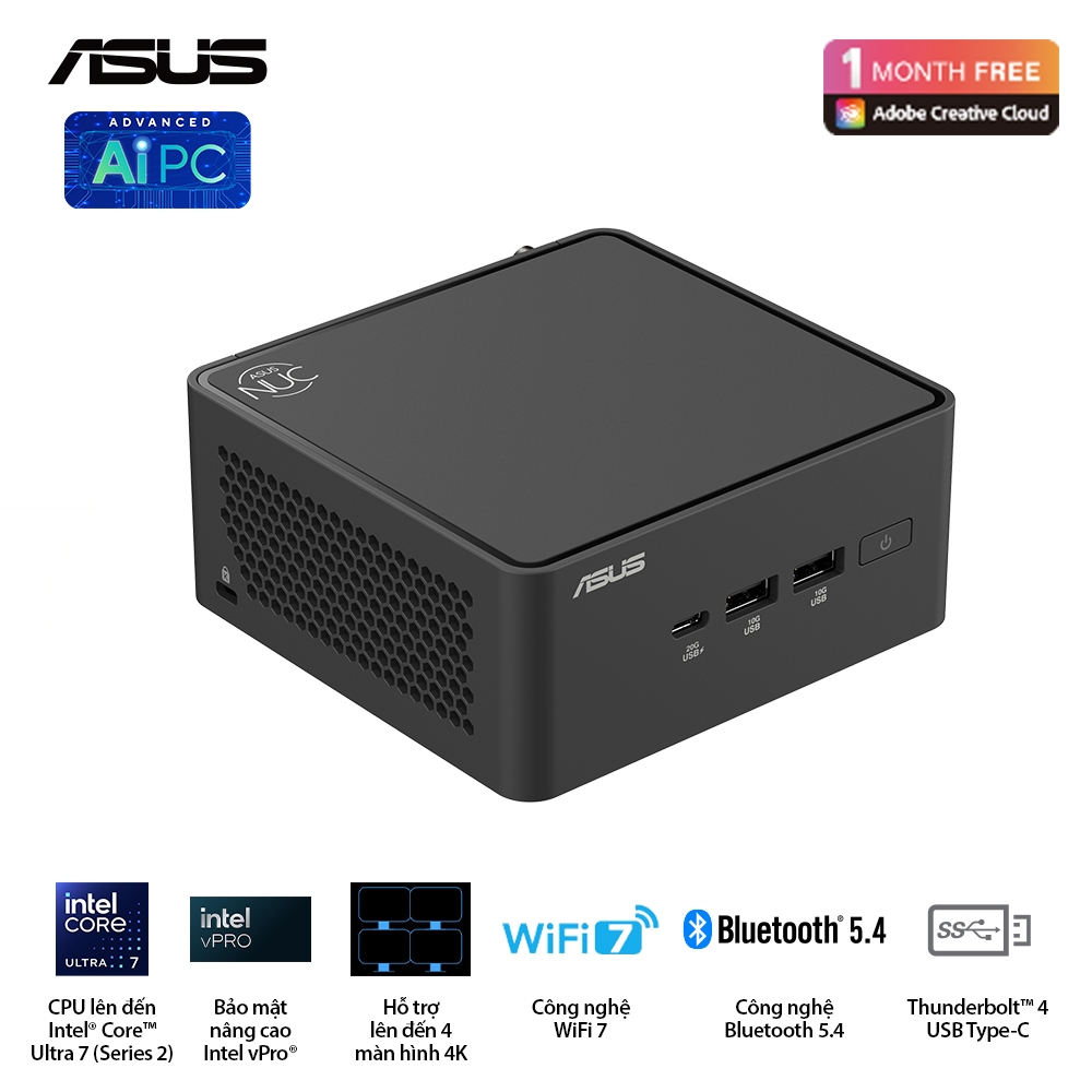 Máy tính Mini PC ASUS NUC 15 Pro Tall RNUC15CRHU700000I (Ultra 7 255H, Arc Graphics)