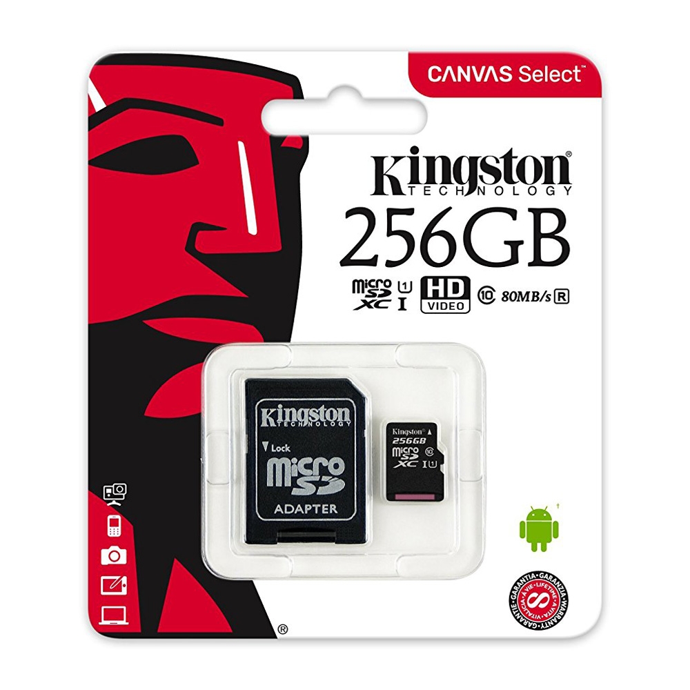 Thẻ Nhớ MicroSDXC Kingston Canvas Select 256GB Class 10 U1 80MB/s SDCS/256GB (Kèm Adapter)