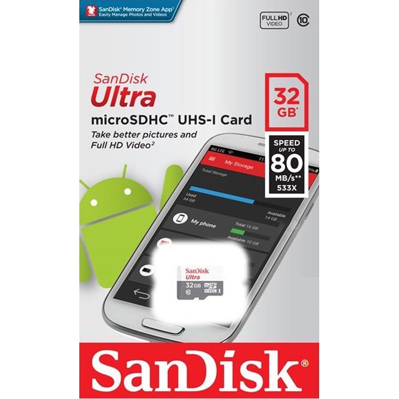 Thẻ Nhớ MicroSDHC SanDisk Ultra 32GB 80MB/s 533x SDSQUNS-032G-GN3MN