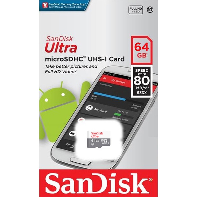 Thẻ Nhớ MicroSDXC SanDisk Ultra 64GB 80MB/s 533x SDSQUNS-064G-GN3MN