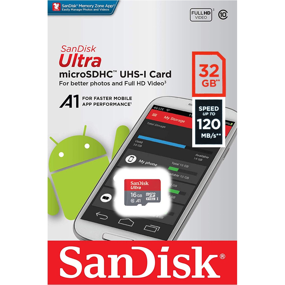 Thẻ nhớ MicroSDHC SanDisk Ultra A1 32GB 120MB/s SDSQUA4-032G-GN6MN