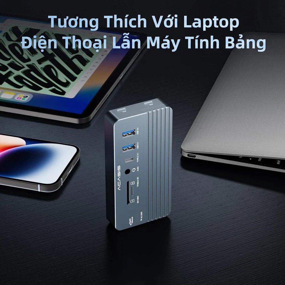 Box di động SSD M.2 NVMe 10Gbps 10 in 1 ra HDMI - USBtypeC - USB 3.1 - CarReader - LAN - Audio 3.5mm ACASIS CM073