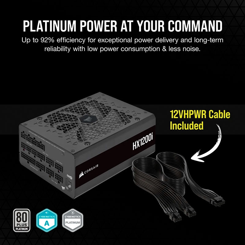 Nguồn máy tính Corsair HX1200i 2025 ATX 3.1 & PCIe 5.1 1200W 80 Plus Platinum CP-9020307-NA
