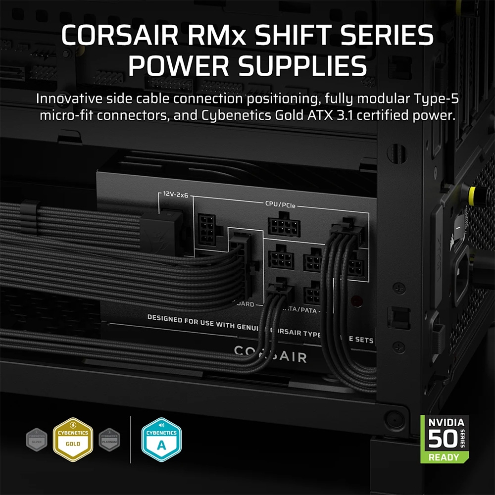 Nguồn máy tính Corsair RM1000x Shift 2025 ATX 3.1 1000W 80 Plus Gold CP-9020300-NA
