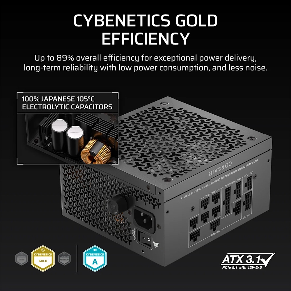 Nguồn máy tính Corsair RM1000x Shift 2025 ATX 3.1 1000W 80 Plus Gold CP-9020300-NA