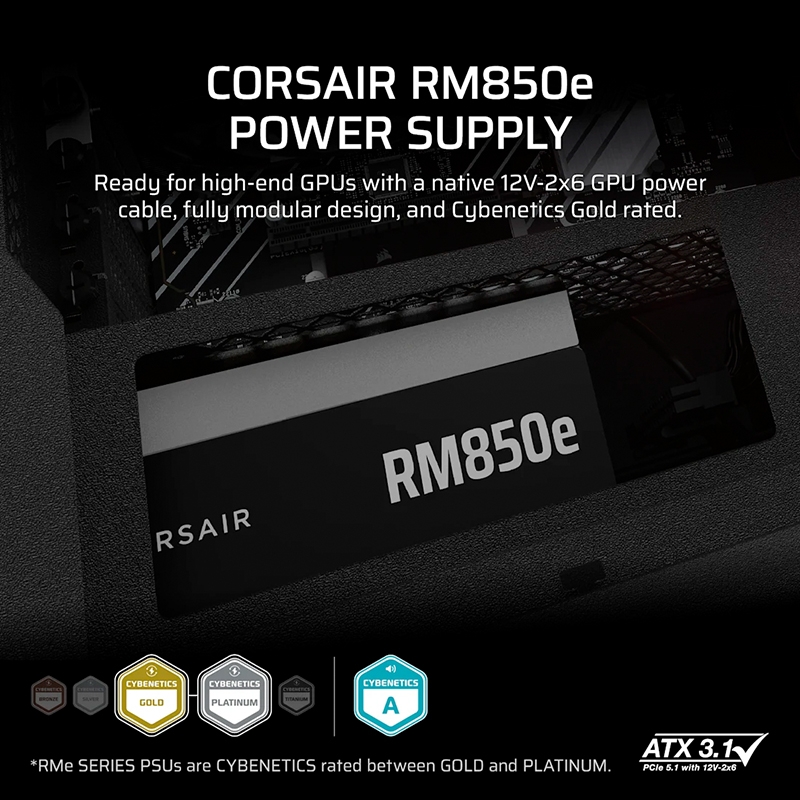 Nguồn máy tính Corsair RM850e ATX 3.1 850W Cybenetics Gold CP-9020296-NA