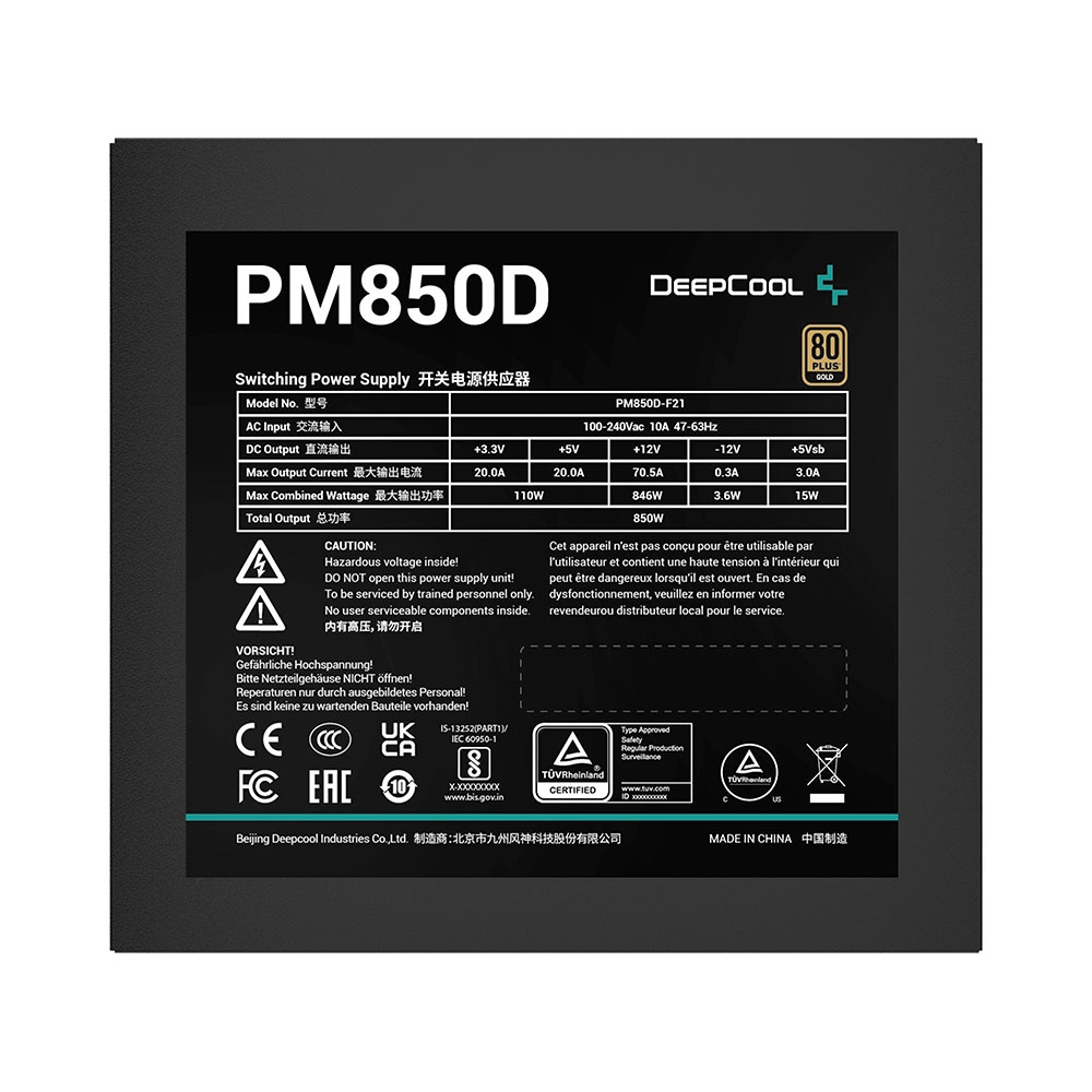 Nguồn máy tính Deepcool PM850D 850W 80 Plus Gold R-PM850D-FA0B-EU