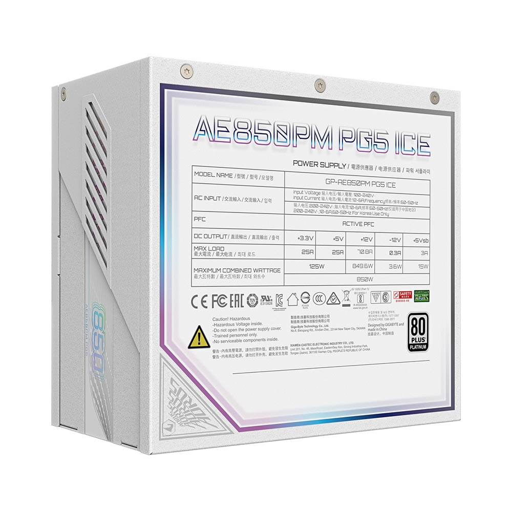 Nguồn máy tính Gigabyte AORUS ELITE P850W ICE PCIE5 850W 80 Plus Platinum GP-AE850PM-PG5-ICE