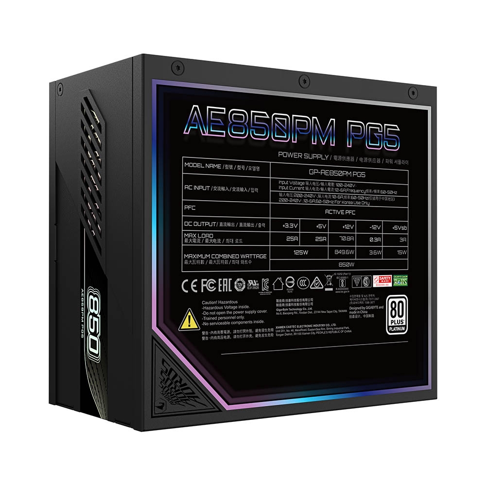 Nguồn máy tính Gigabyte AORUS ELITE P850W PCIE5 850W 80 Plus Platinum GP-AE850PM-PG5