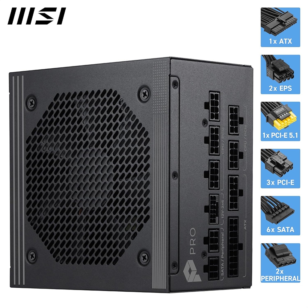 Nguồn máy tính MSI PRO A1000PL PCIE5 1000W 80 Plus Platinum PRO-A1000PL-PCIE5
