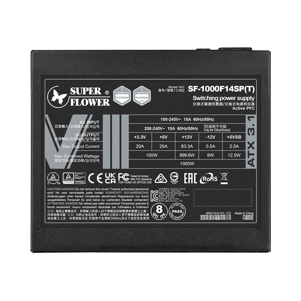 Nguồn máy tính SuperFlower Leadex VIII Platinum Pro 1000W ATX 3.1 Cybenetics Titanium SF-1000F14SP(T)