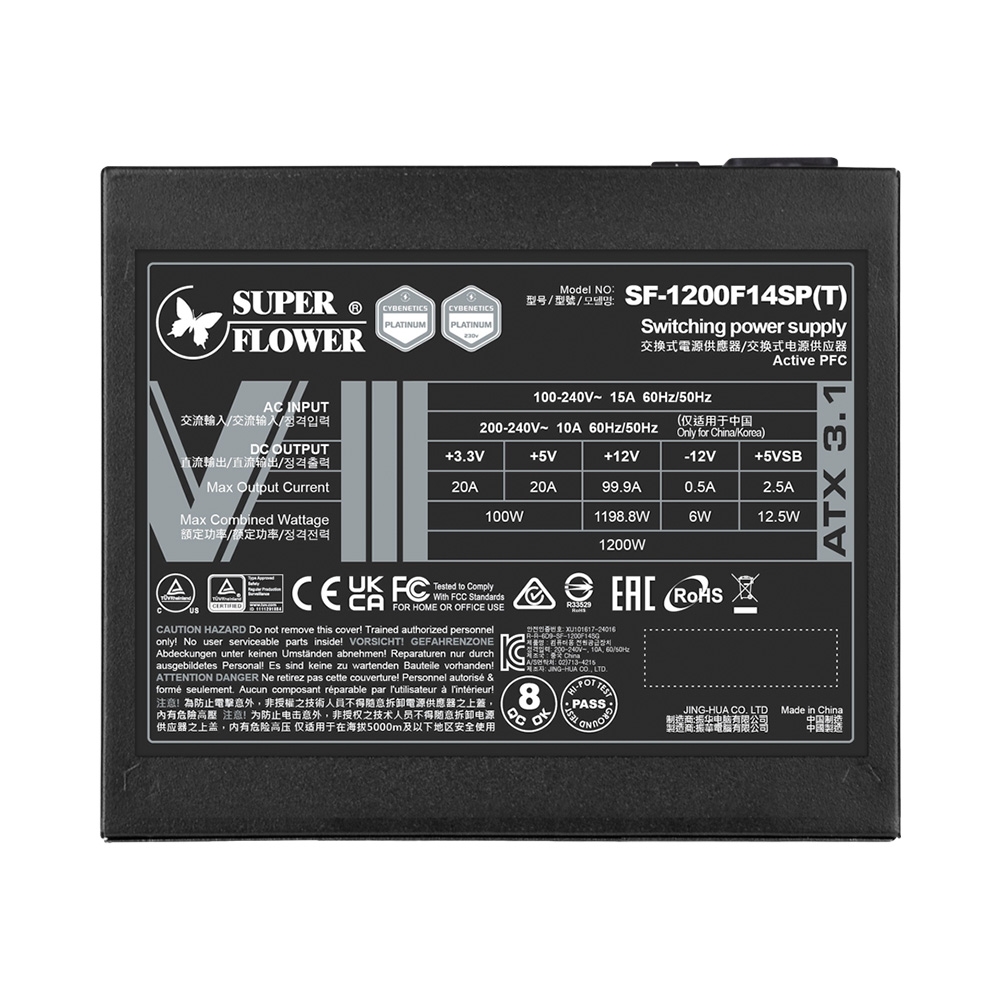 Nguồn máy tính SuperFlower LEADEX VIII Platinum Pro 1200W ATX3.1 Cybenetics Platinum SF-1200F14SP(T)