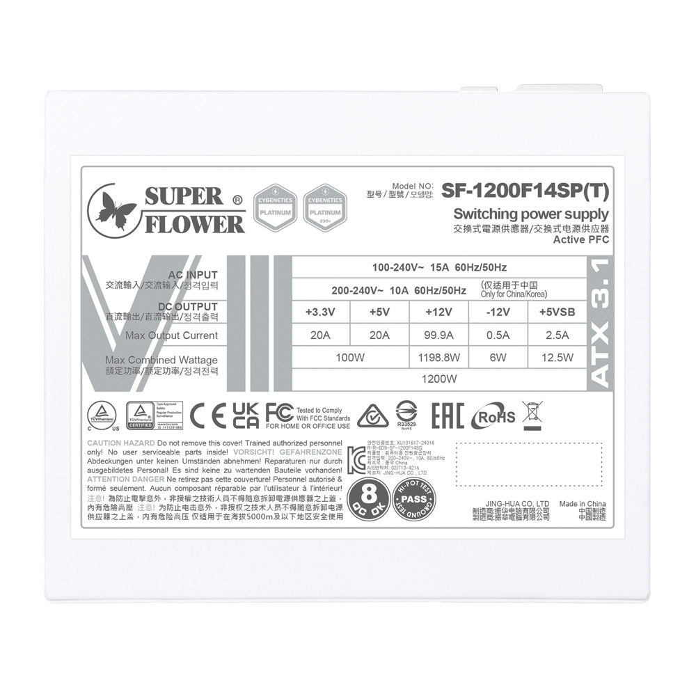 Nguồn máy tính SuperFlower LEADEX VIII Platinum Pro 1200W ATX3.1 White Cybenetics Platinum SF-1200F14SP(T)-WH