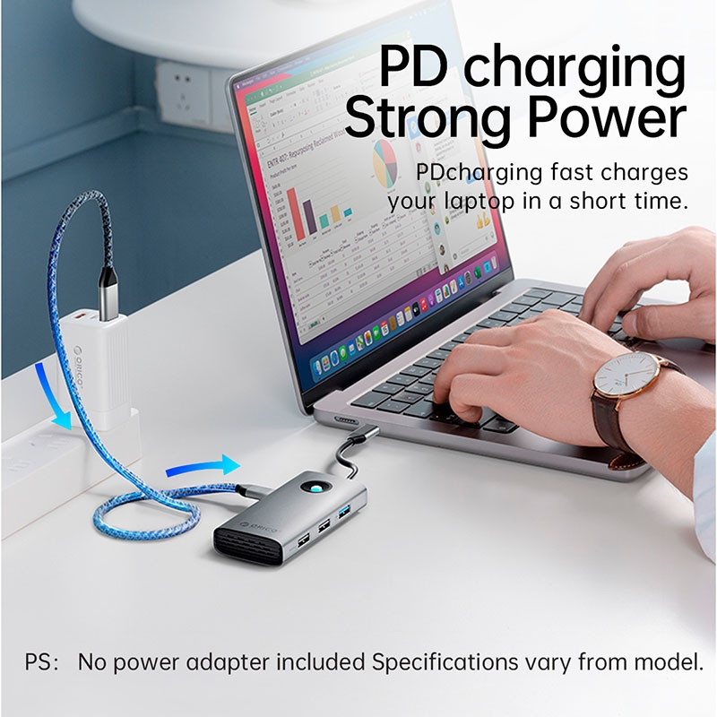 Bộ chia USB Type-C ra 6 cổng Orico PW11-6P-GY-EP