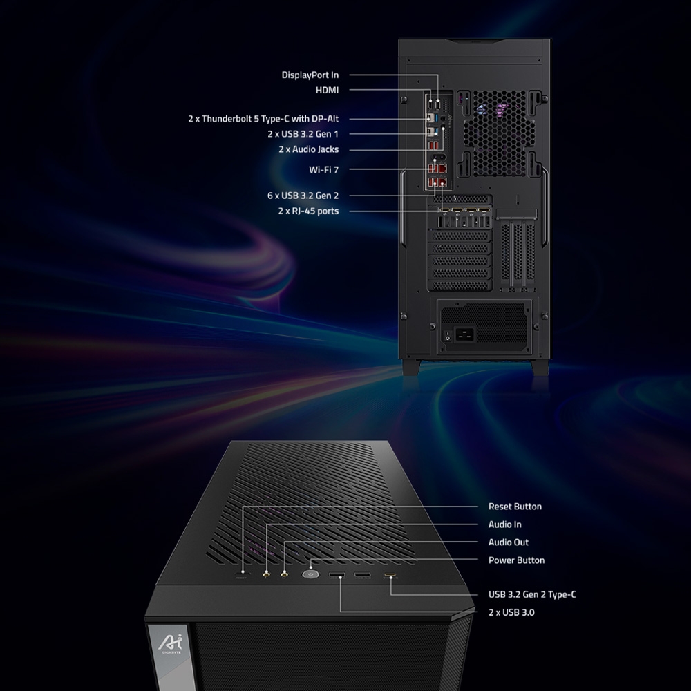 PC AI Gigabyte AI TOP 100 Z890 AT1I9N9-0005 (Ultra 9 285K, RTX 5090, RAM 128G D5, SSD 2TB, Thunderbolt 5)