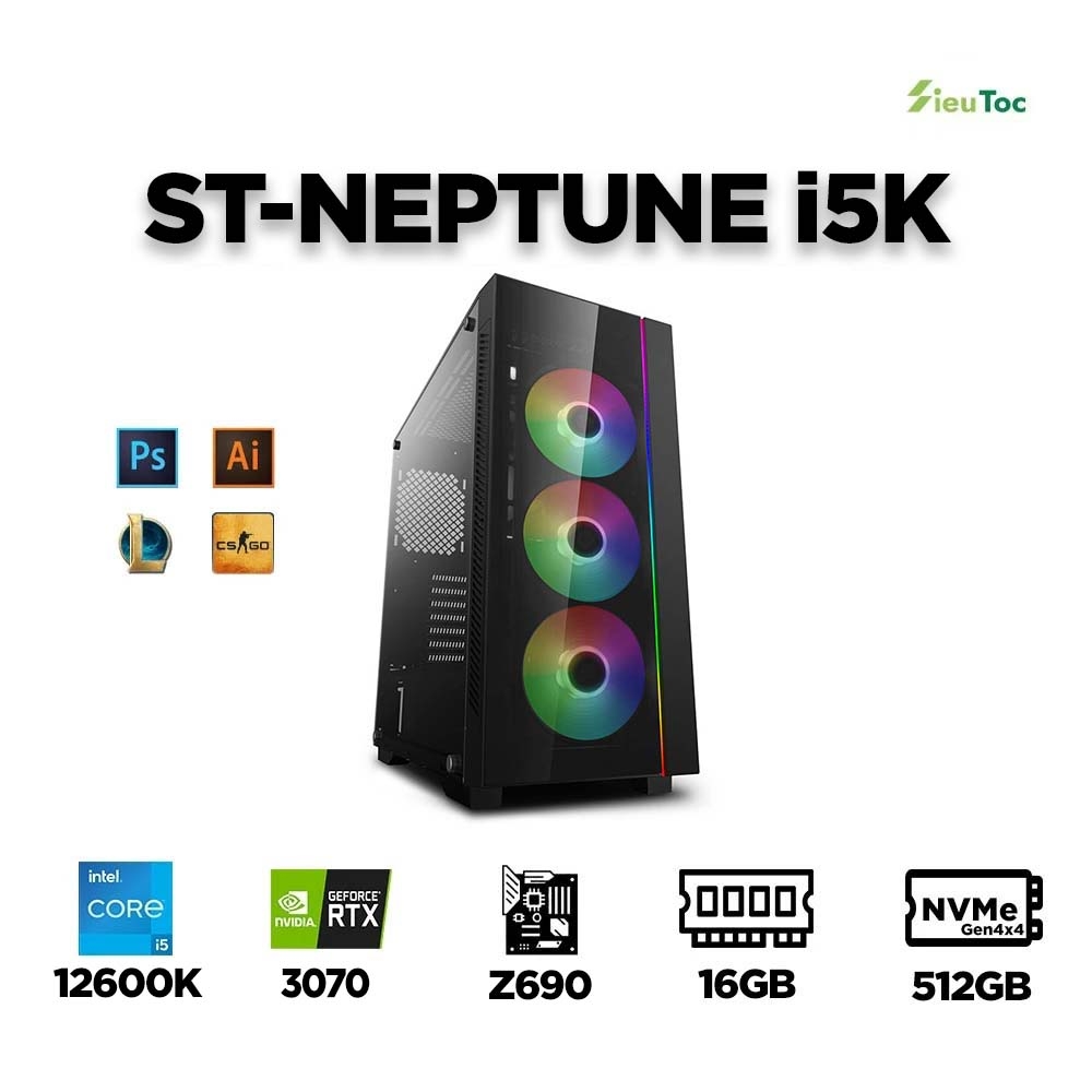 PC ST-NEPTUNE i5K (i5-12600K, RTX 3070Ti 8GB OC, Ram 16GB, SSD 500GB, 850W)