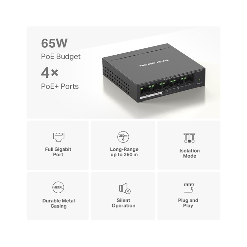 Switch Mercusys 5 Port PoE+ 10/100/1000 Mbps MS105GP