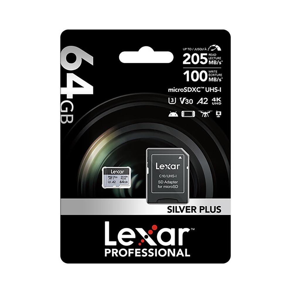 Thẻ nhớ MicroSDXC Lexar Professional Silver Plus UHS-I U3 64GB 205MB/s LMSSIPL064G-BNANG