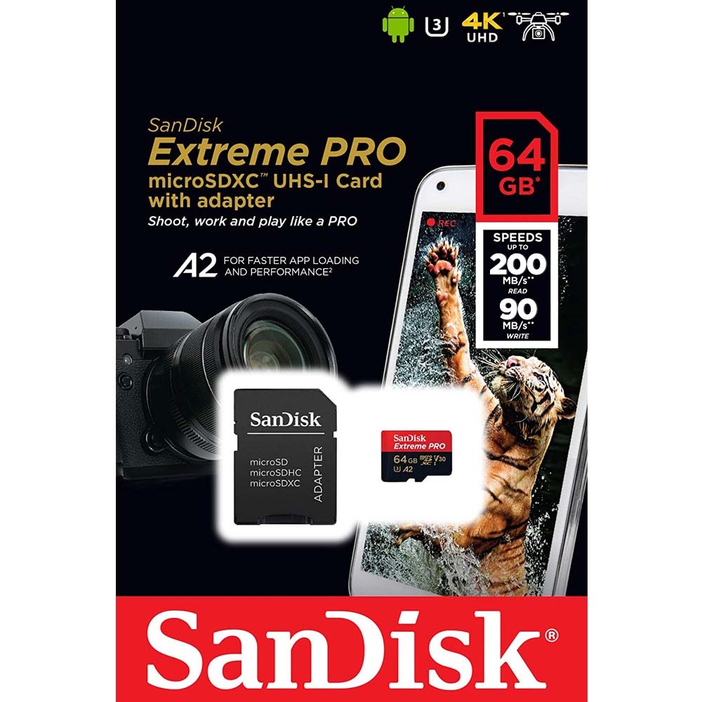 Thẻ Nhớ MicroSDXC SanDisk Extreme Pro V30 A2 64GB 200MB/s SDSQXCU-064G-GN6MA