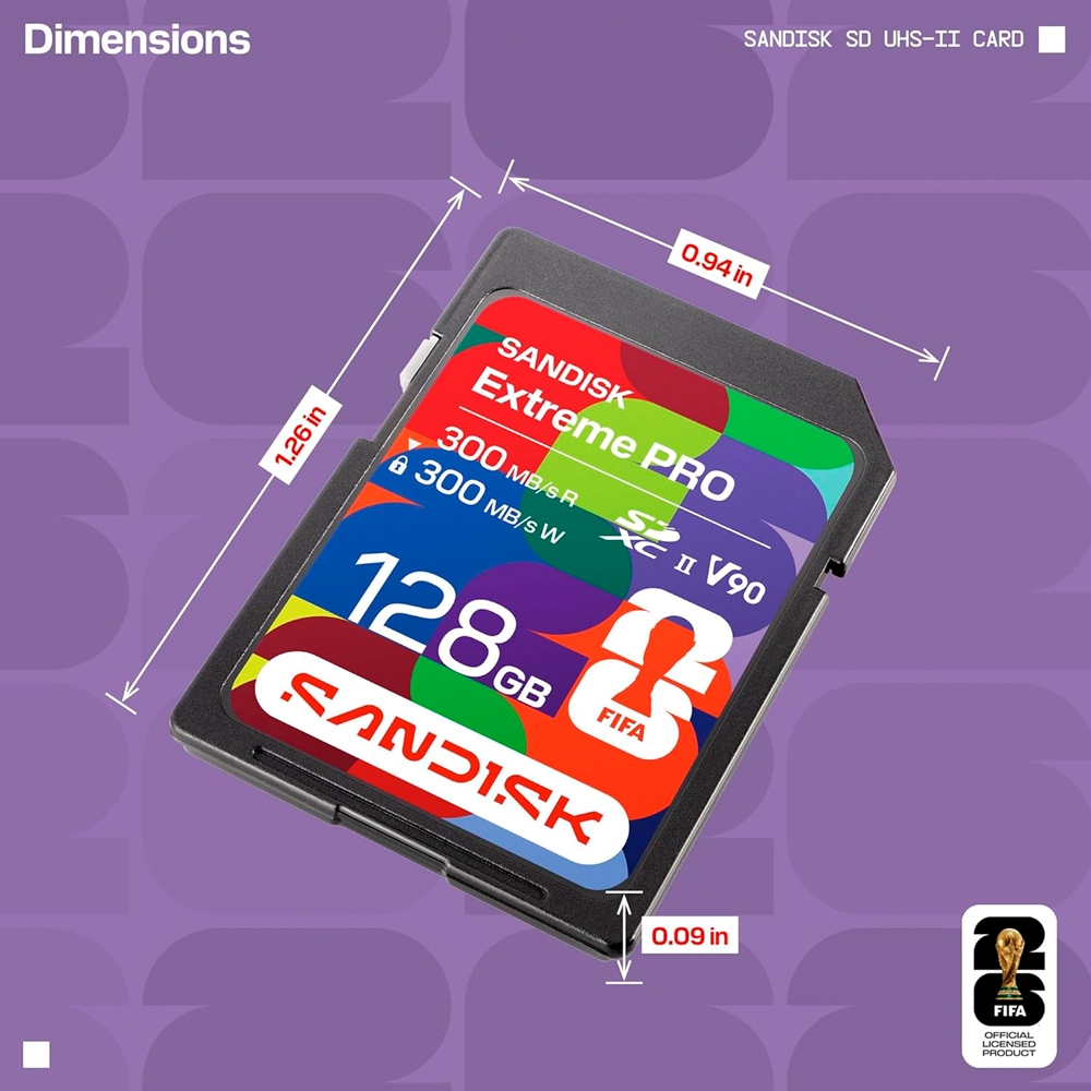 Thẻ nhớ SDXC SanDisk Extreme Pro UHS-II V90 FIFA World Cup 2026 Edition 128GB 300MB/s SDSDXDM-128G-GN4IH