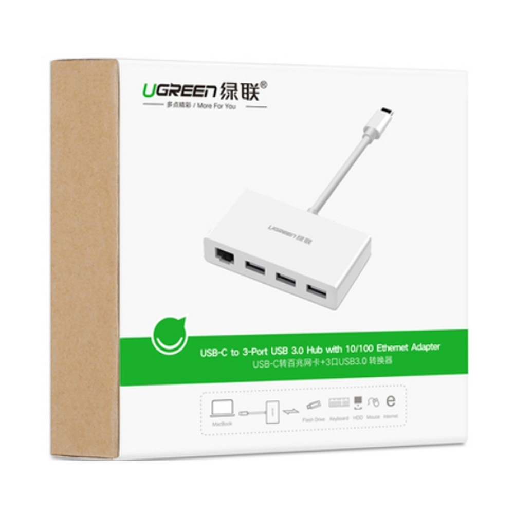 Bộ chia USB Ugreen 40382 chuyển đổi USB Type-C ra USB 3.0 - Lan Gigabit