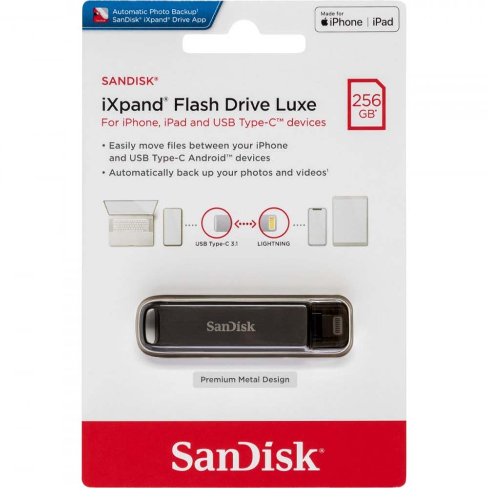 USB Sandisk iXpand Flash Drive Luxe OTG for Iphone Ipad and USB Type-C 256GB SDIX70N-256G-GN6NE