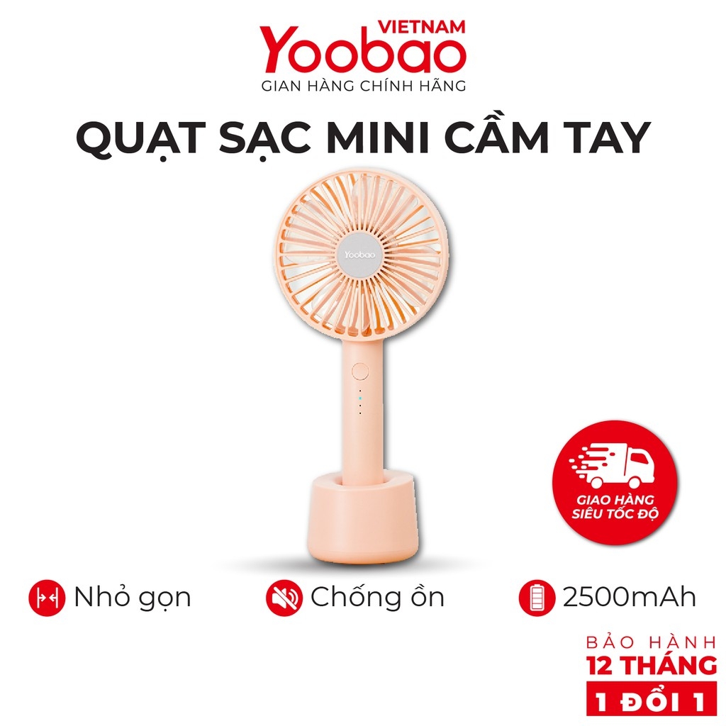 Quạt sạc mini cầm tay YOOBAO F02 2500mAh Kèm đế đặt bàn 3 chế độ gió - Hàng chính hãng - Bảo hành 12 tháng 1 đổi 1