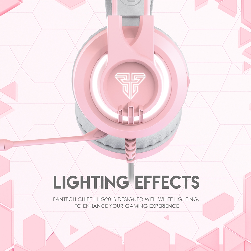 Tai Nghe Gaming Chụp Tai Có Dây Fantech HG20 CHIEF II Màu Hồng LED Trắng Nổi Bật Mic Chống Ồn