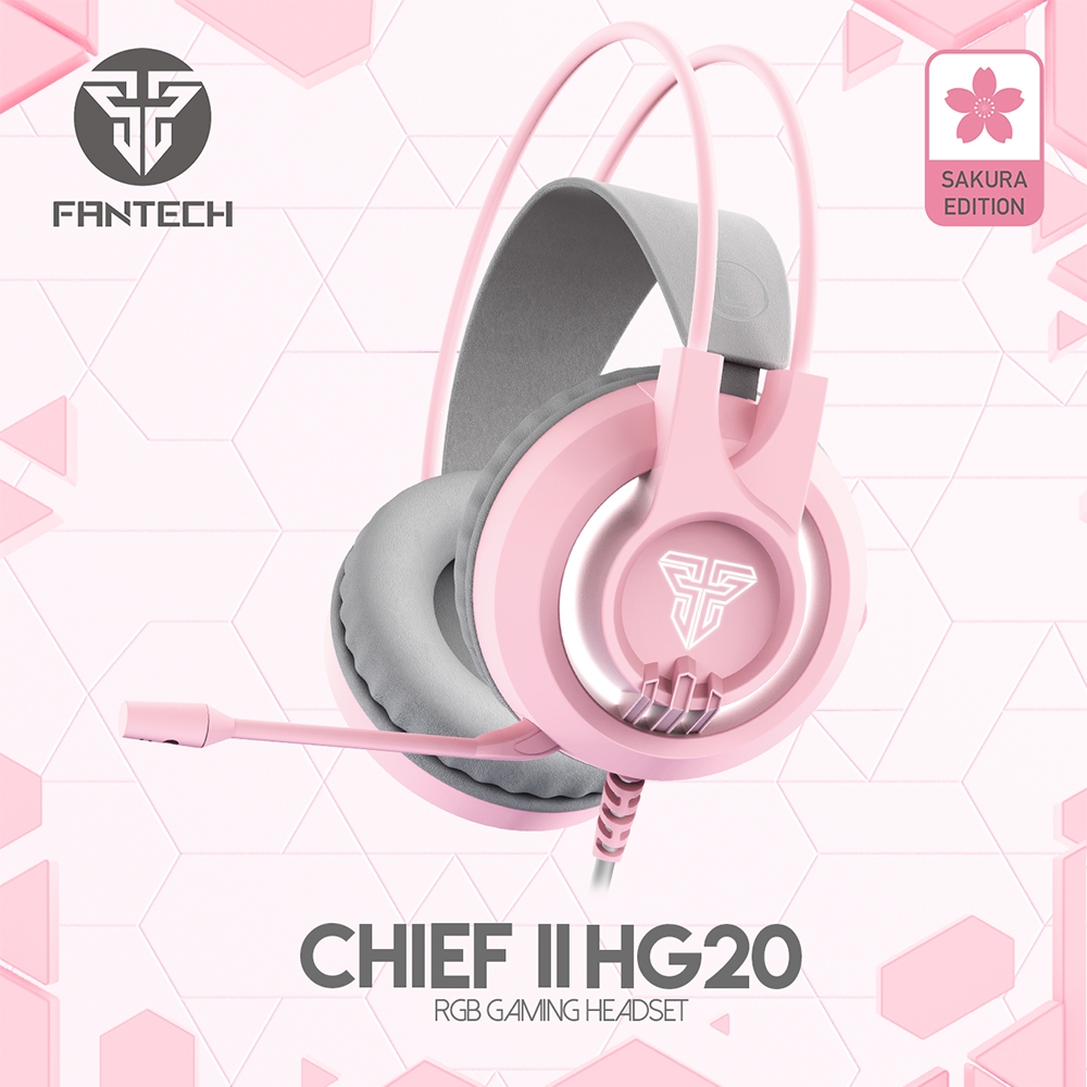 Tai Nghe Gaming Chụp Tai Có Dây Fantech HG20 CHIEF II Màu Hồng LED Trắng Nổi Bật Mic Chống Ồn