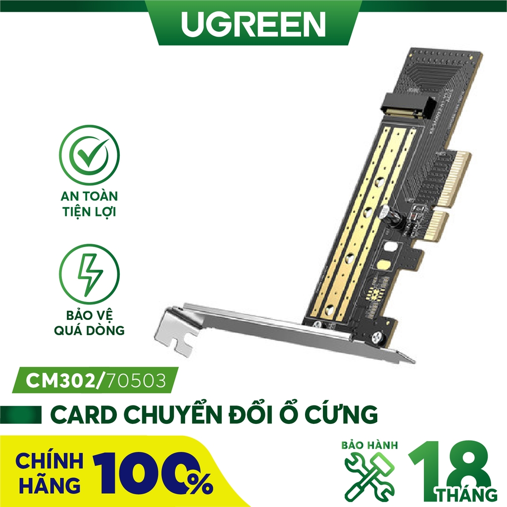 Card chuyển đổi ổ cứng UGREEN CM302 70503 - SSD NVMe M.2 PCIe 2280 to PCI-E 3.0 4X - Hàng chính hãng - Bảo hành 18 tháng