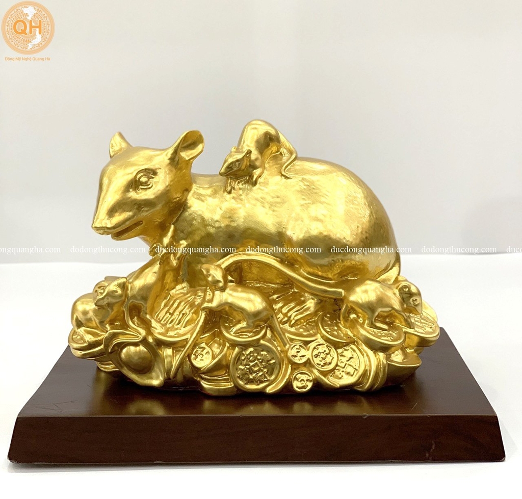 Tượng Đàn Chuột Nằm Trên Tiền Thếp Vàng 9999
