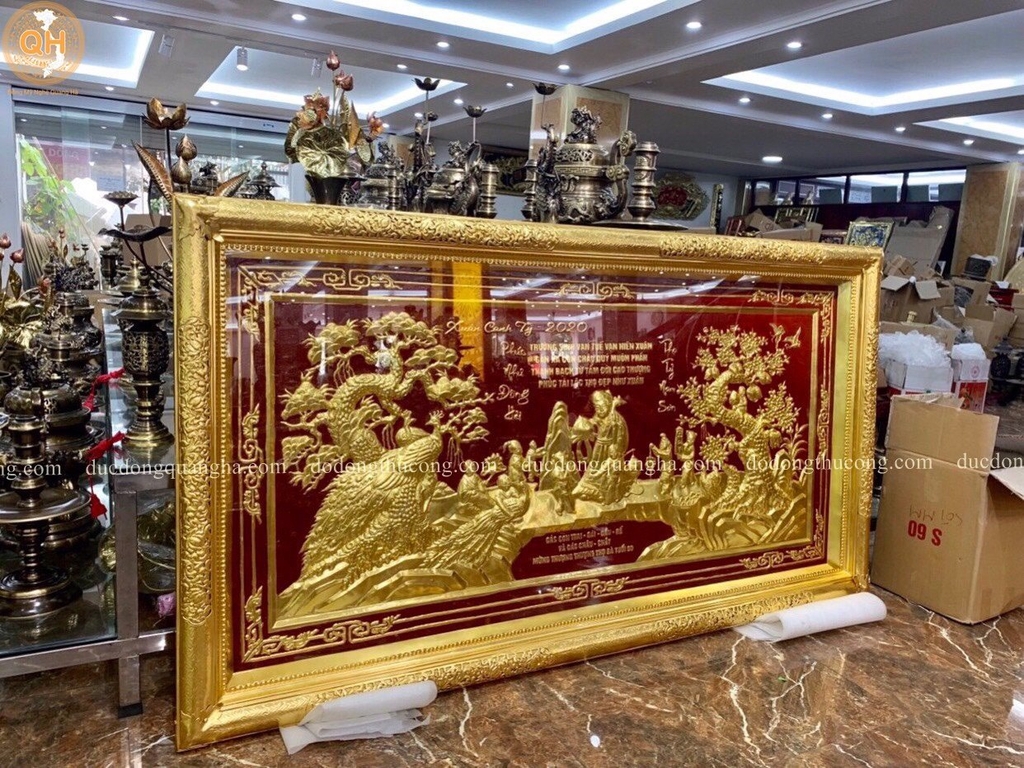 TRANH MỪNG THỌ KÍCH THƯỚC 2,3M*1,2M DÁT VÀNG 9999