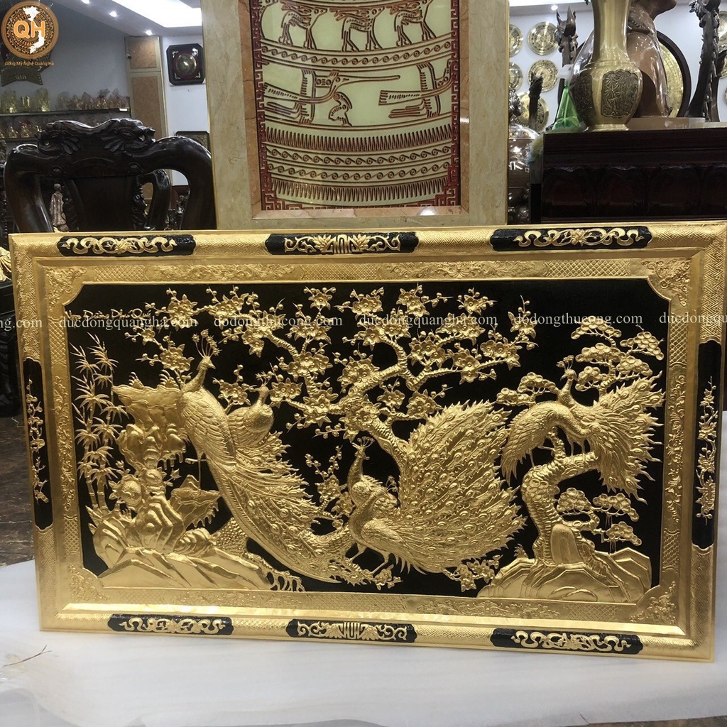 TRANH NGỌC ĐƯỜNG PHÚ QUÝ KHUNG ĐỒNG 1M7X90 DÁT VÀNG 9999
