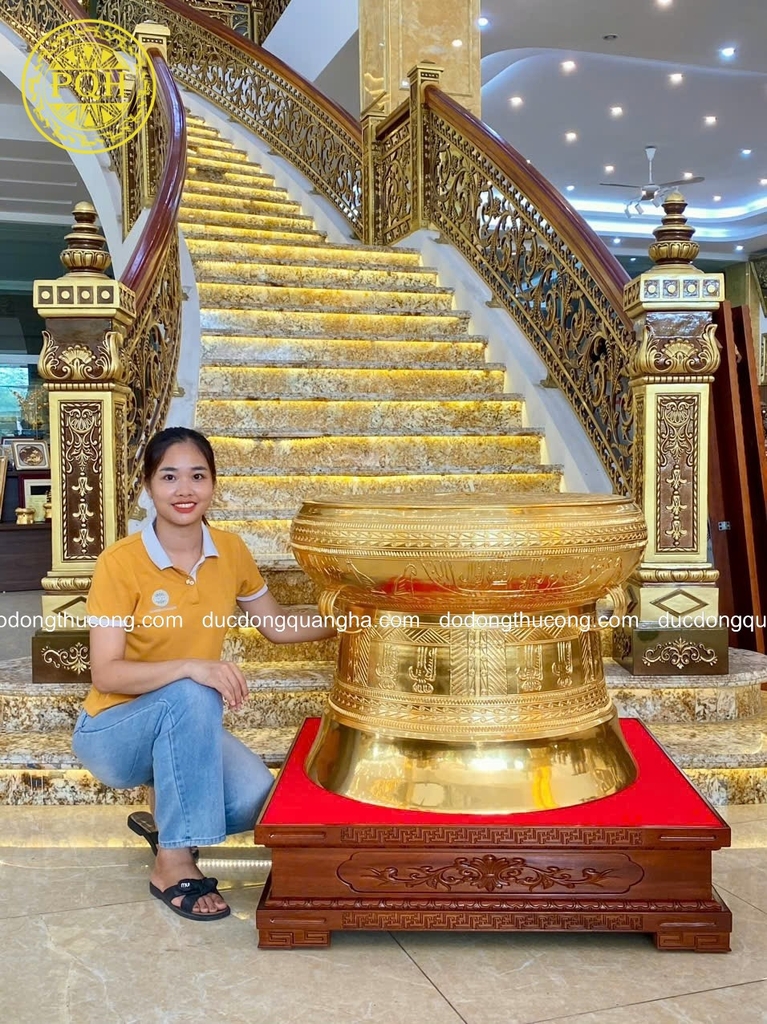 QUẢ TRỐNG ĐỒNG ĐỎ DÁT VÀNG 9999 ĐƯỜNG KÍNH 80