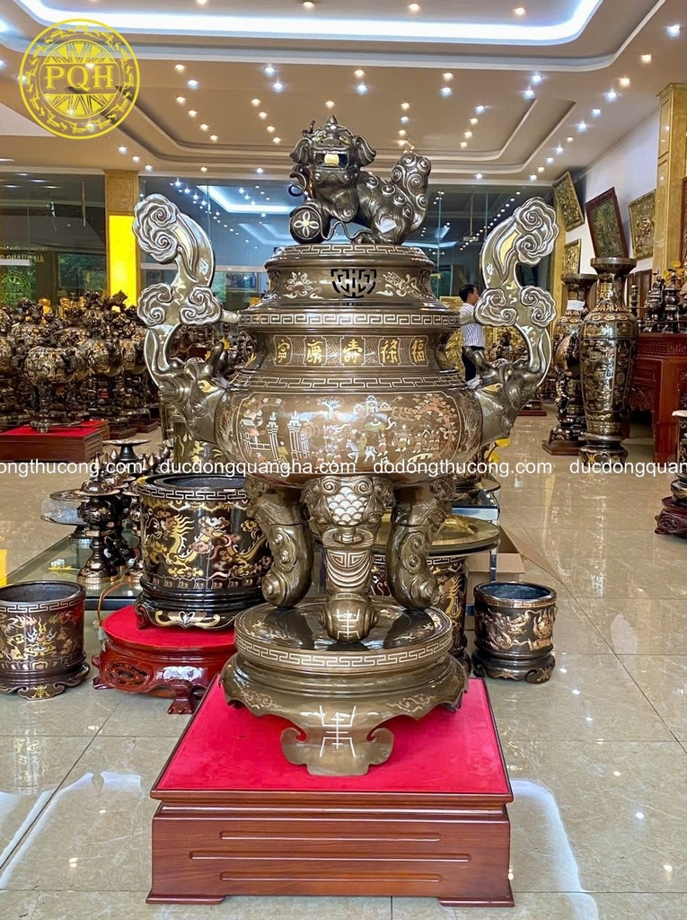 Đỉnh Tai Mây Đồng Đỏ  Khảm Tam Khí Dát Điểm Vàng- 1m35